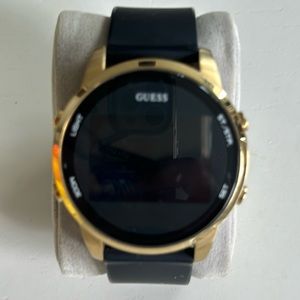 GUESS Mens Black Gold Tone Digital Watch